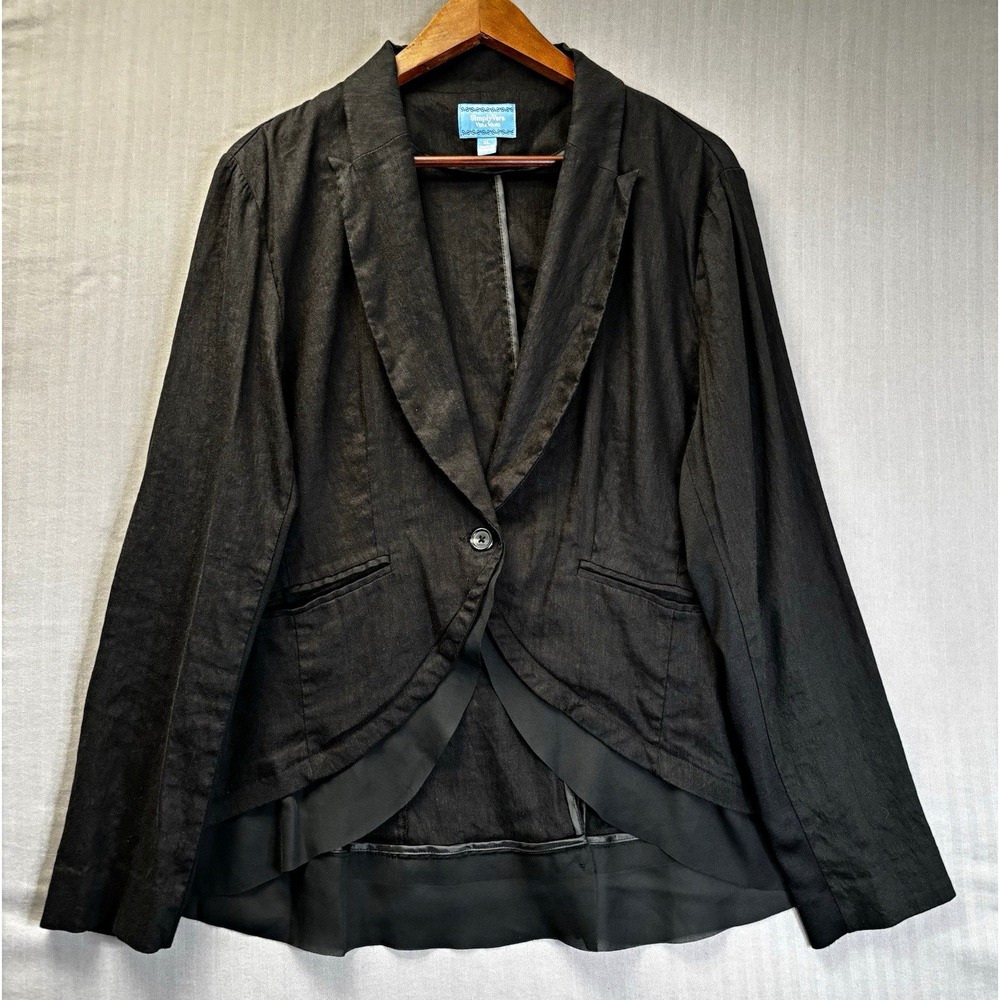 Simply Vera Vera Wang Black Linen Chiffon Hem Asymmetric Layered Blazer XL
